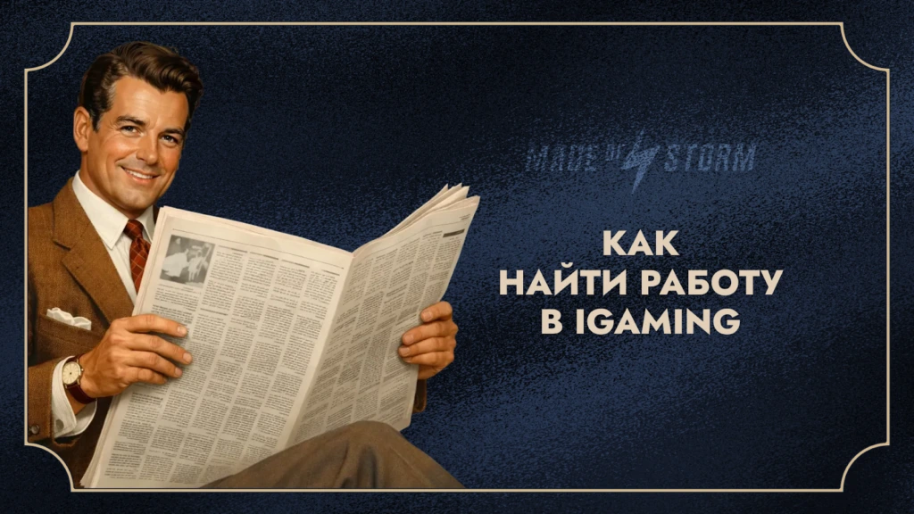 Мужчина с газетой и заголовок «Как найти работу в iGaming».