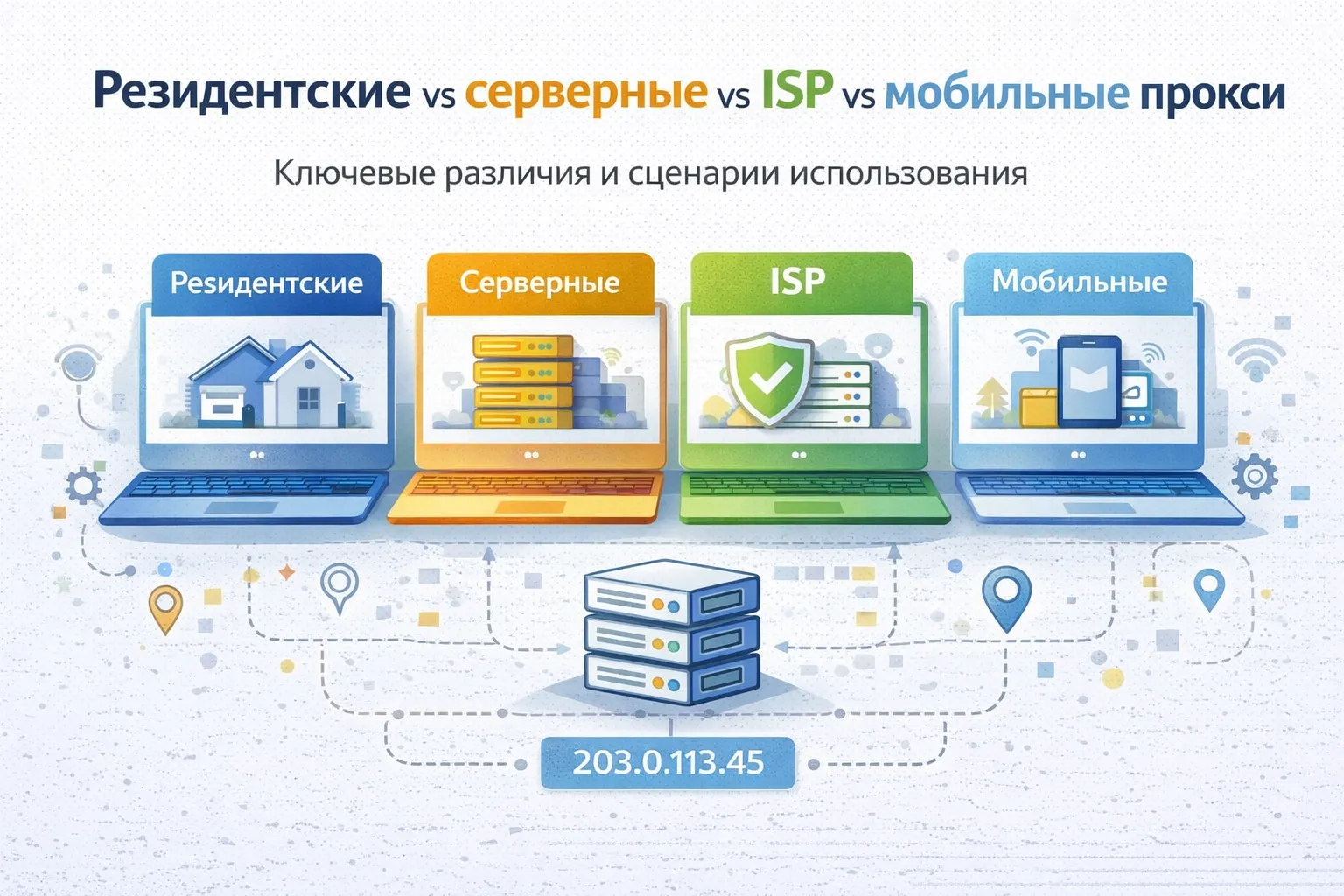 Резидентские vs Серверные vs ISP vs Мобильные прокси