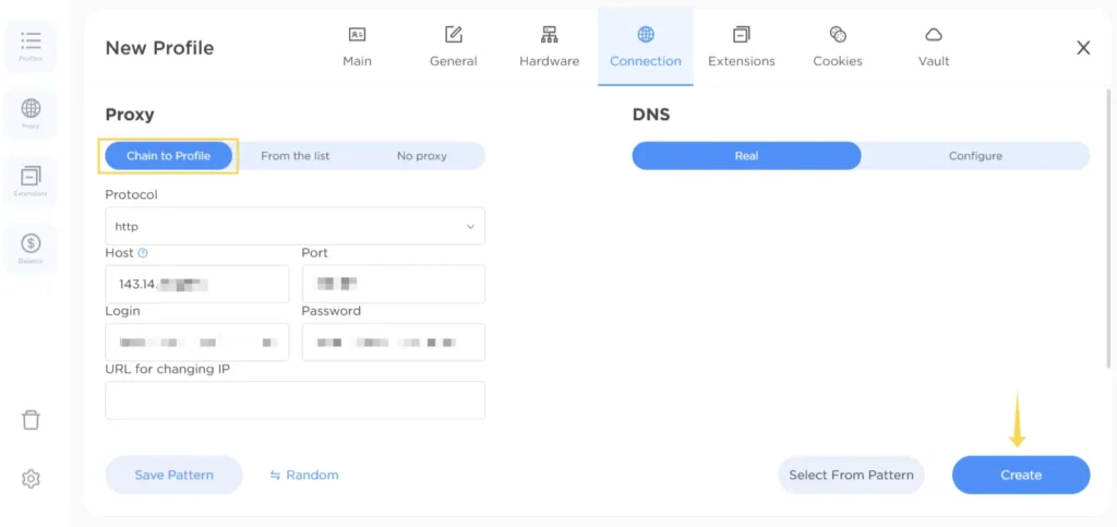 Attaching a proxy to a profile in 0Detect