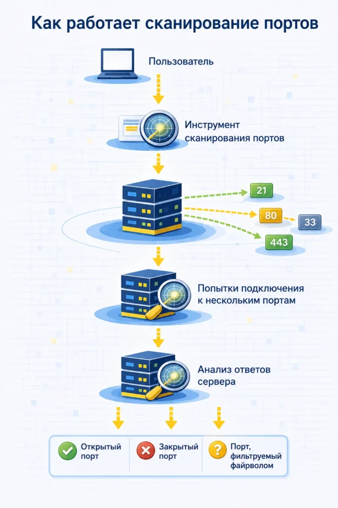схема работы сканирования портов и анализа ответов сервера