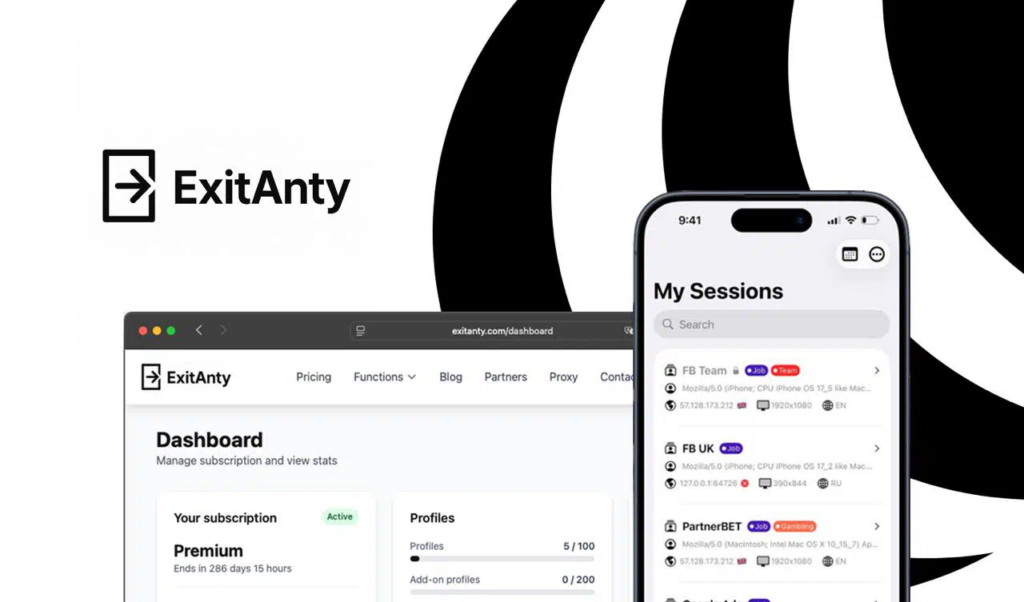 Интерфейс ExitAnty для управления сессиями и профилями