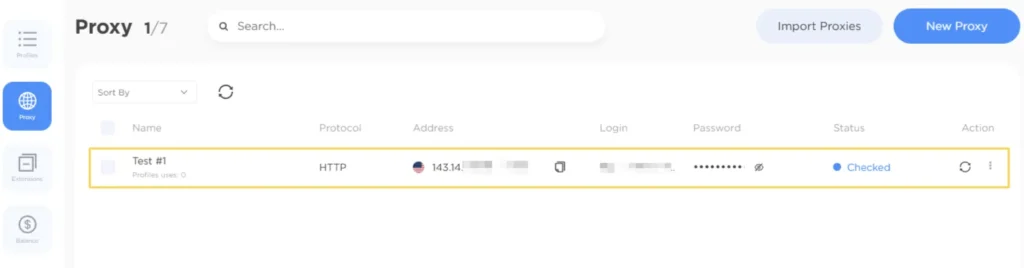 List of configured proxies in 0Detect