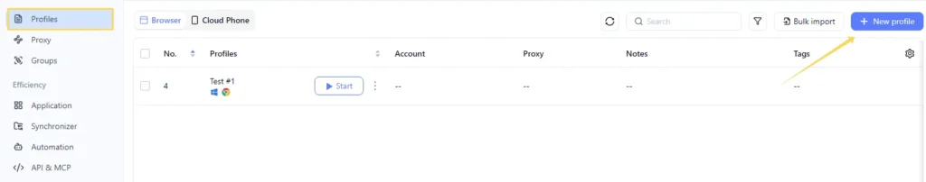 Создание нового профиля в MoreLogin для настройки прокси