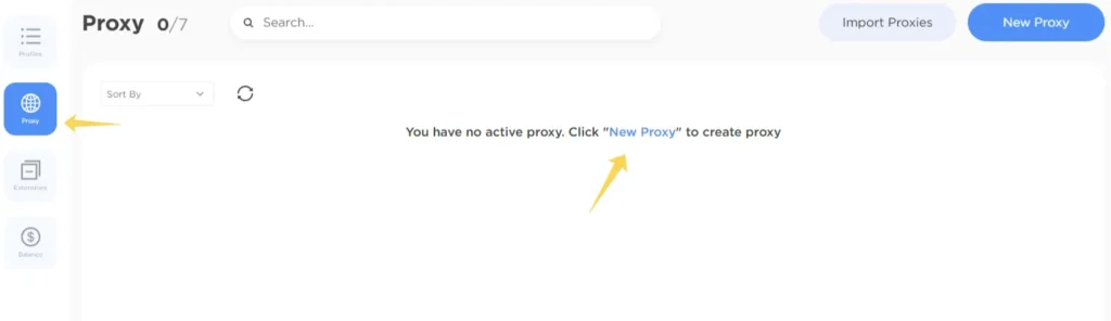 Opening the proxy section in 0Detect