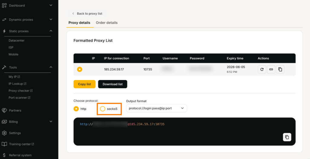 Поддержка SOCKS5-протокола для мобильных прокси в личном кабинете MangoProxy