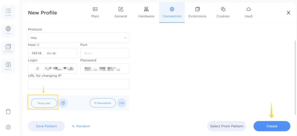 Testing a proxy before creating a profile in 0Detect
