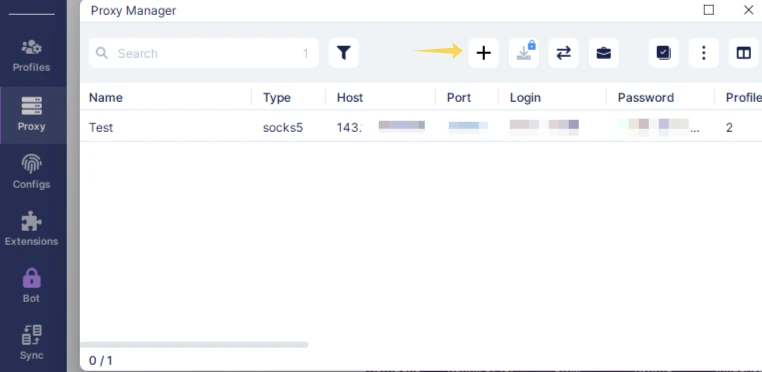 Proxy Manager window in Undetectable with the button for adding a new proxy.