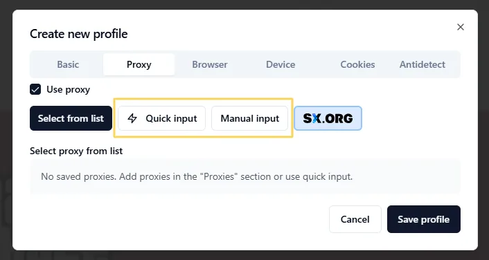 proxy input methods in AEZAKMI using quick input and manual configuration