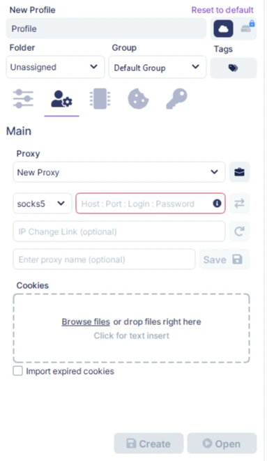 New proxy configuration form in Undetectable with fields for host, port, username, and password.