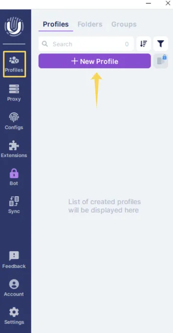 Creating a new browser profile in Undetectable using the New Profile button.