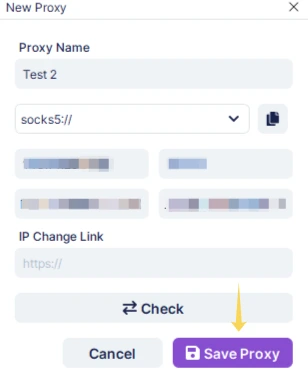 New proxy configuration window in Undetectable with the Save Proxy button highlighted.