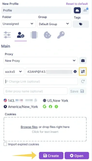 Proxy successfully added to Undetectable and ready to be used when creating a browser profile.