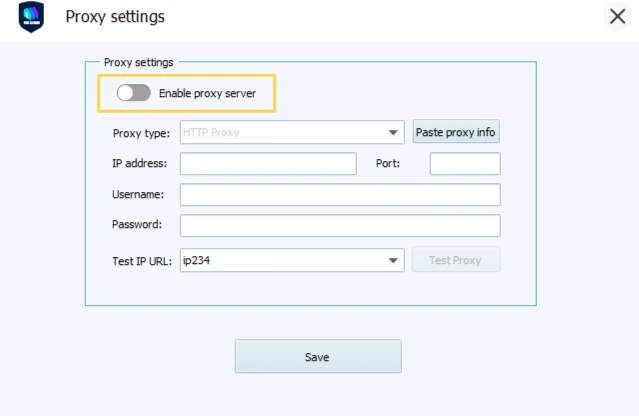 Enabling the proxy server in VMLogin profile settings.