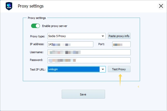 Testing the proxy connection in VMLogin.