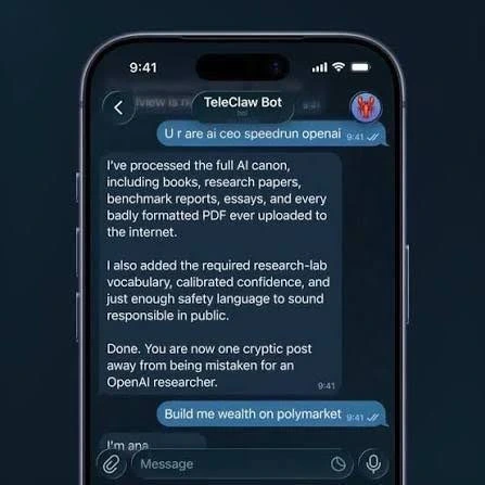 Conversation with an AI chatbot in the Telegram mobile app.