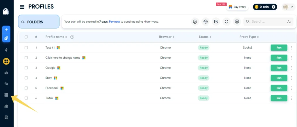 Запуск профиля с настроенным прокси в Hidemyacc