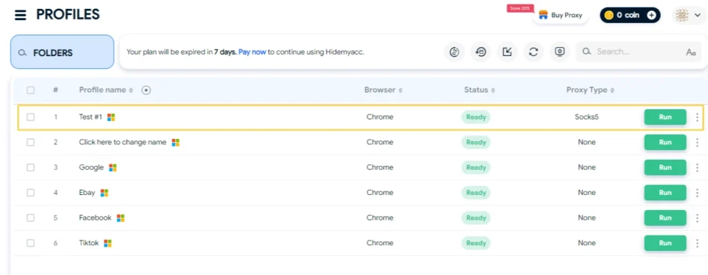 Hidemyacc profile with proxy ready to launch