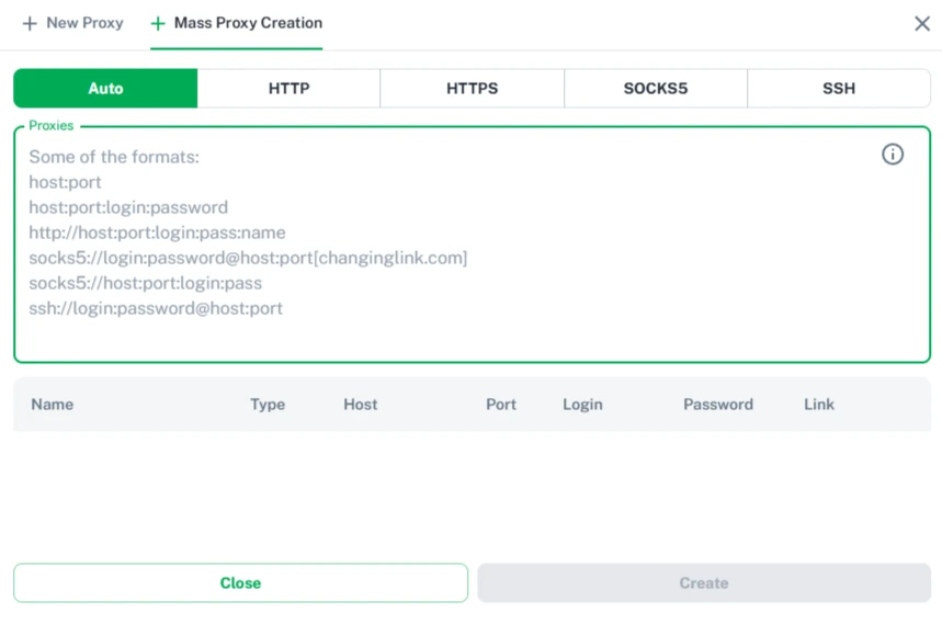 Bulk proxy creation in Vision anti-detect browser