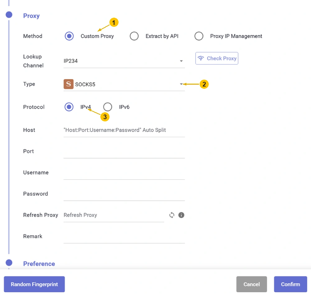 Настройка Custom Proxy в CosLogin: Type SOCKS5 и Protocol IPv4.