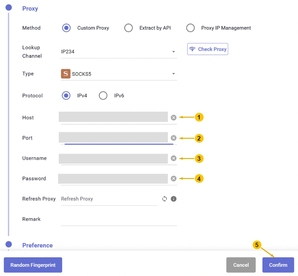 Поля Host, Port, Username и Password в разделе Proxy и кнопка Confirm в CosLogin.